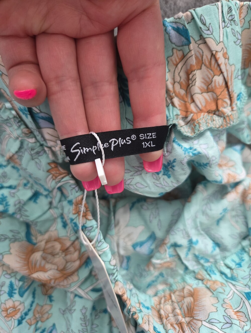 Simplee Plus Teal & Tan Floral Tiered Maxi Skirt Boho Hippie Western Summer 1X - Picture 5 of 6